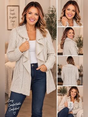By Anthropologie Chunky Knit Wool Blend Cardigan Ivory Size S